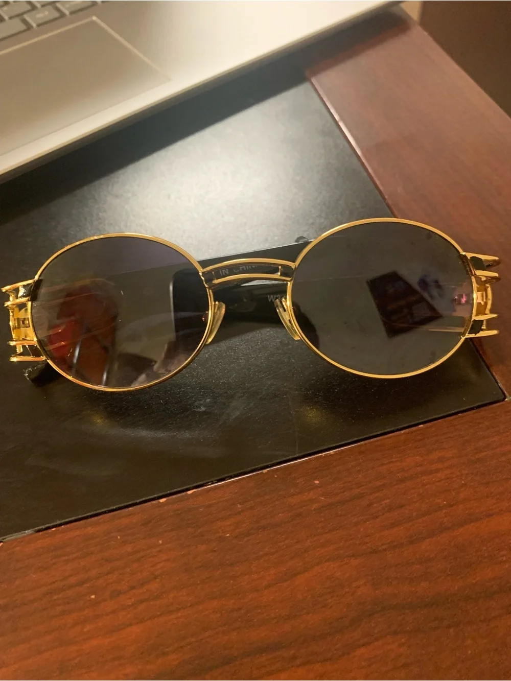 Men's Round Gold Metal Sunglasses with Dark Lenses - 100% authentic
